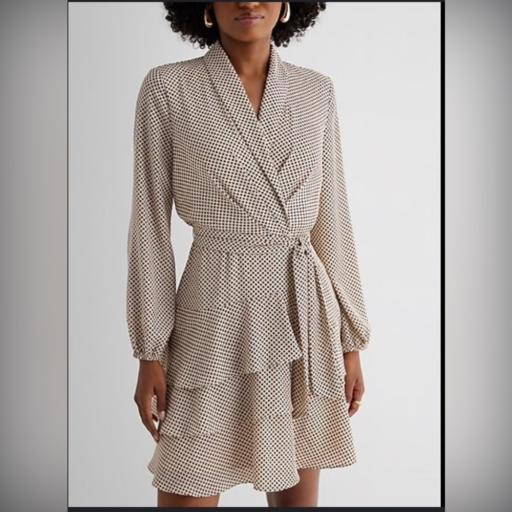 Express NWT Polka Dot Faux Wrap Dress with Tie Waist